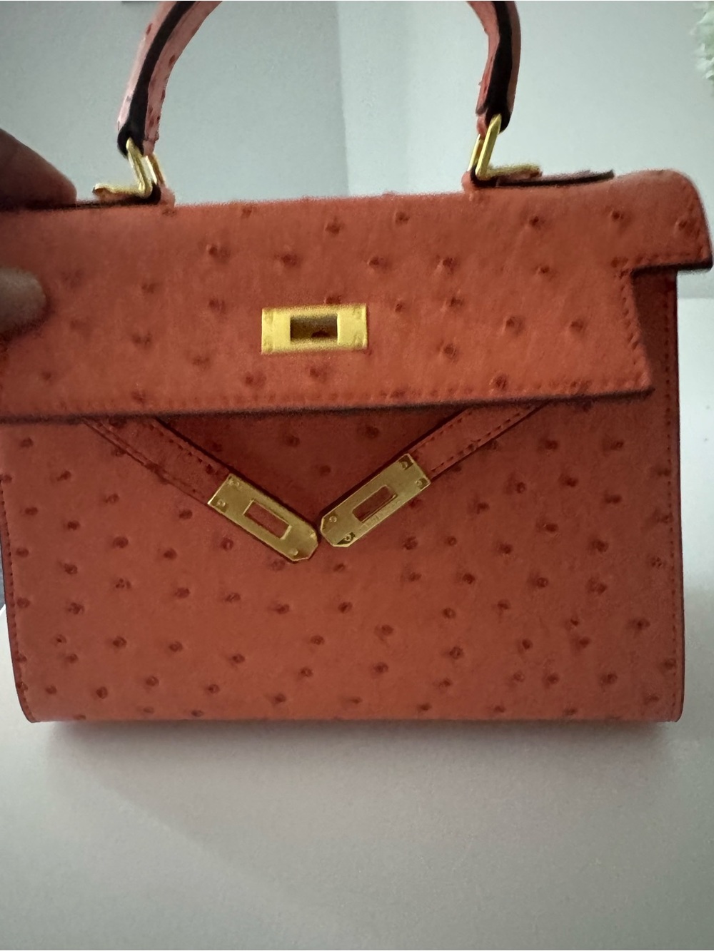 Elegant Orange Ostrich-Texture Top-Handle Satchel